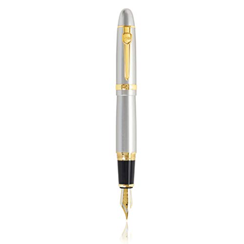Jinhao Fountain Pen 159 Silver And Gold Trim Medium Nib Big Heavy With Pen Pouch #TOP1