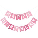 Pink Happy Birthday Banner Birthday Party Banner NO DIY Happy Birthday Sign Pre-Strung Birthday Hanging Decoration for Women Men Girl Boy Party Supplies (Pink)