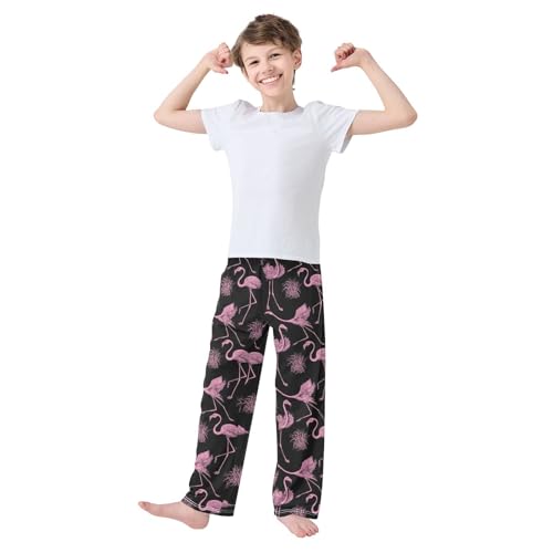ZZXXB Pink Flamingo Boys Long Pants Soft Trousers Elastic Waist Kids Lounge Bottoms with Pockets S-XL2