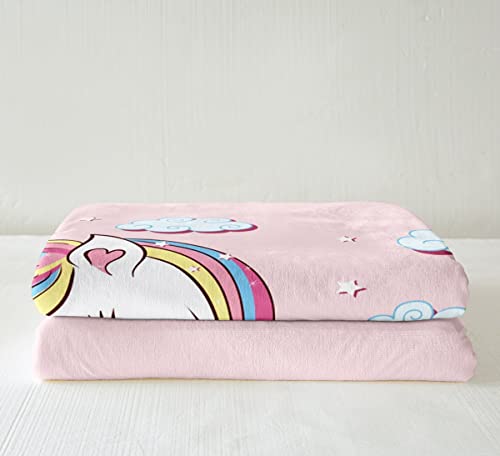 Loussiesd Kinder Decke 150x200cm Mädchen Einhorn Rosa Karikatur Einhorn Regenbogen Wolken drucken Kuscheldecke für Jugendliche Frauen Süß Tiere Dekorativ Wohndecke Mikrofaser Flanell Fleecedecke