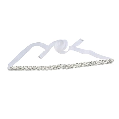 Healifty Elegant White Bridal Rhinestone Wedding Dress Belt Handmade Crystal Decor Sash for Bride Pearl Embellished Waistband for Formal Occasions and Bridesmaids