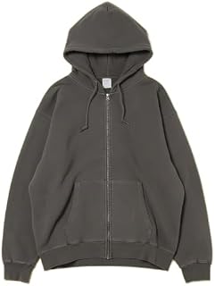 ピグメント加工 無地ジップパーカー、グレー、フード付き、フルジップ、スウェットシャツ、ユニセックス