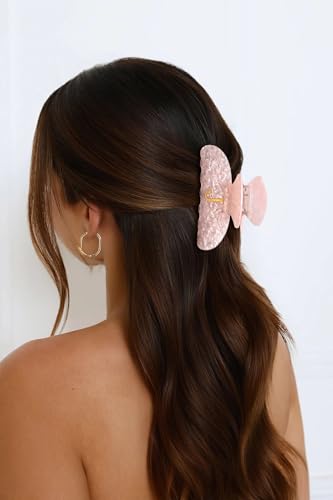 Image of LILIE&WHITE Acrylic Letter Hair Clips For Women Stylish J Monogram Hair Claw Alphabet Hair Clip Fashion Glitter Claw Clips Elegant And Durable Hair Accessory Large Hair Clips Pink J