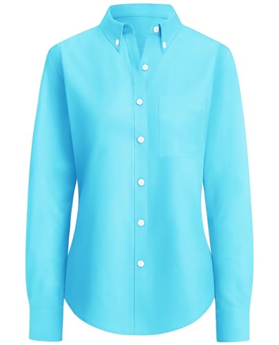Image of siliteelon Button Down Shirts for Women Oxford Shirt Long Sleeve Classic Wrinkle Free Business Dress Shirts Work Office