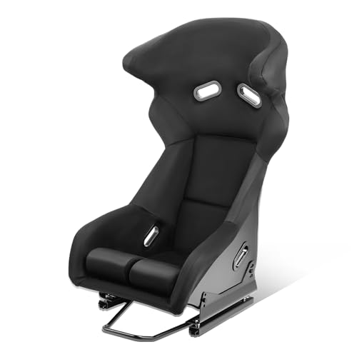 Auto Dynasty Racing Seat Universal Universal Suede Leather Fixed Position Bucket Seats with Side Mount Sliders, 37.75 (H) x 21.25 (W) x 21.25 (D) Inches, Black