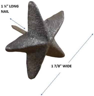 Cast Iron Star Nail Decorations, 1 7/8" Wide, 1 1/4" Long Nail, Natural Iron, Set of 25 for Crafts, Flags, Door Decoration, Clavos, Tacks
