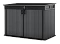 Keter Cortina Mega Ft All-Weather Outdoor Resin Horizontal Storage Shed for Outdoor Yard and Garbage Bin Storage with Lockable Doors, Graphite