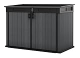 Keter Cortina Mega Ft All-Weather Outdoor Resin Horizontal Storage Shed for Outdoor Yard and Garbage Bin Storage with Lockable Doors, Graphite