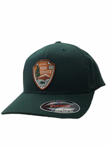 National Park Service Flexfit Mens Hats with NPS Woven Patch (Green, L XL)