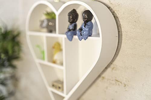 HomeZone® Wooden Shabby Chic White Floating Heart Decorative Wall Shelf Modern and Unique / Rustic. Small Wooden Shelf for Home and Kitchen (White Heart)