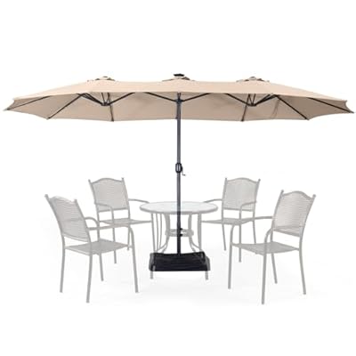 Caprihom 15ft Double Sided Patio Umbrellas with Base Included, Outdoor Large Rectangle Market Umbrella with Crank Handle, for Lawn Garden, Khaki