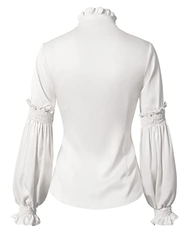 Womens Vintage Victorian Shirts Renaissance Medieval Long Sleeve Stand Collar Blouse Lotus Ruffled Tops2