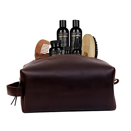 cuero Leather Buffalo DoppKit Toiletry Travel Unisex Toiletry Cosmetic Pouch Shaving Kit Men Women (BROWN)3