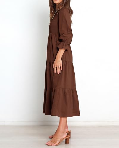 BTFBM Women Casual Long Sleeve Crew Neck Fall Dress Bohemian Relaxed Fit Floral Flowy Maxi Dresses Tiered Cocktail Dress