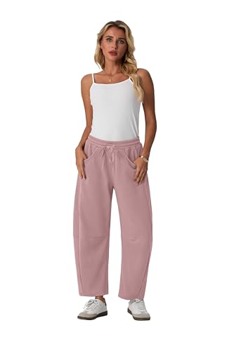 Lepunuo Barrel Sweatpants Women Casual Baggy Elastic Waisted Pants Wide Leg Gym Trousers with Pockets