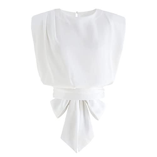 CHICWISH Women's White/Light Yellow/Sage/Pink/Pistachio Satin Tie Back Sleeveless Top