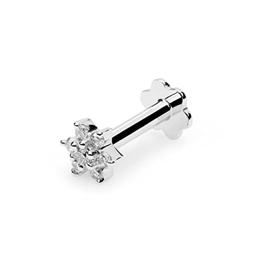 Demira Jewels Natural Diamond 14K White Gold Flower Nose Pin,