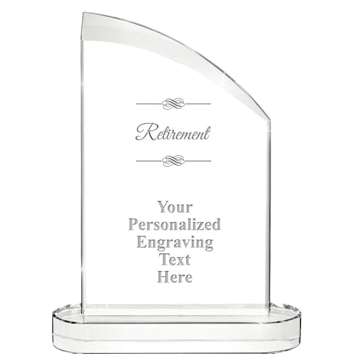 8.25" Retirement Custom Engraved Crystal Trophy, Aspiration Recognition Award for Employees - Corporate Awards with Personalized Engraving