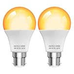 HomiShine 2000K B22 LED Bulb Amber Warm Light Bulb GLS A60 BC Bayonet Light Bulbs, 9W (60W Equivalent) Blue Light Blocking Warm Light Bulbs for Healthy Sleep, Bedroom, Nursery, Energy Saving, 2 Pack