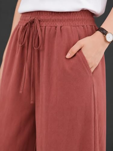 Image of LIRIT Womens Solid Color Wide Leg Trouser Pant with Drawstring Elastic Waist, Relaxed Fit, Full Length, Casual Lounge Palazzo Bottom