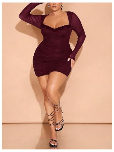 Image of Floerns Women's Plus Size Sweetheart Neck Mini Dress Lace Trim Bodycon Dresses