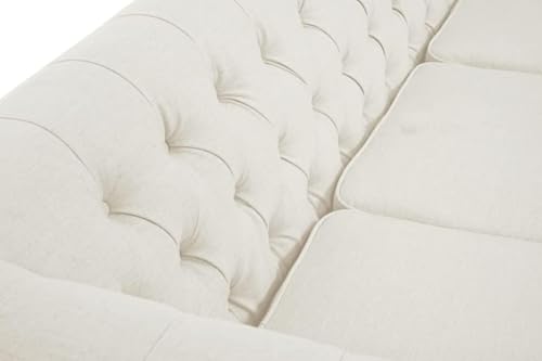 Image of Modern and Stylish 3 Seater Chesterfield Luxury Sofa with Valvet and Fabric Comfortable Sofa for Living Room, Dining Room, Hallway, and Office-(White).