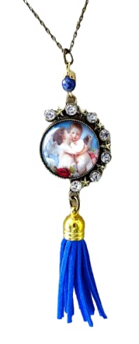Pendentif le baiser des anges rétro en véritable lapis lazuli