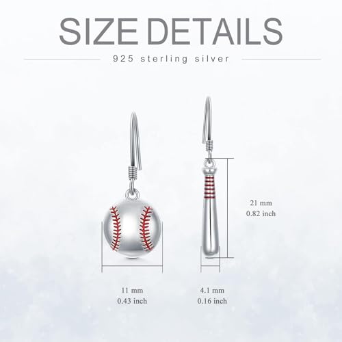 Pendientes de béisbol de plata de ley 925 elegantes para mujer 5