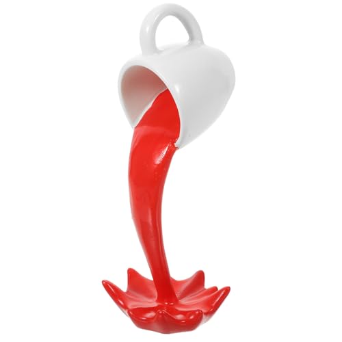 DEARMAMY Decorazione Tazza di Caffè Rovesciata Galleggiante in Resina Rossa Piccola Scultura Artistica da Tavolo per Casa Ufficio Ristorante e Hotel