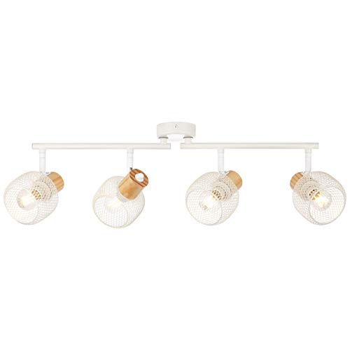 Spot tube 4 ampoules blanc et bois pour salon et cuisine