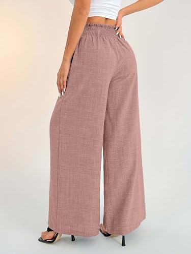 Image of Sugathari Women's Casual Wide Leg Pants - High Waist Elastic Waistband Loose Fit Long Trousers | Lightweight Straight Leg Summer PantsTrouser 254