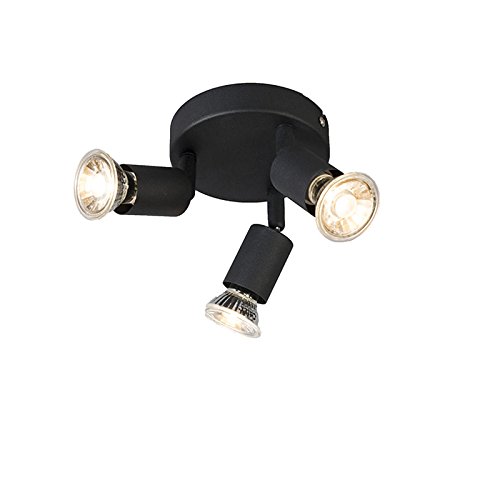 Qazqa - Modern Deckenstrahler im Industriedesign schwarz schwenkbar rund - Jeany 3-flammig Spotbalken I Wohnzimmer I Schlafzimmer - Stahl Rund - LED geeignet GU10 Qazqa - Modern Deckenstrahler im Industriedesign schwarz schwenkbar rund - Jeany 3-flammig Spotbalken I Wohnzimmer I Schlafzimmer - Stahl Rund - LED geeignet GU10