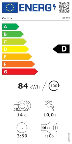 Cecotec Lave-vaisselle Indépendant de 60 cm Bolero Aguazero 6200 Inox D. 14 Couverts, 6 Programmes avec Dual Zone Wash, Dry+, Turbo Dry+, Demi-Charge, Départ Différé