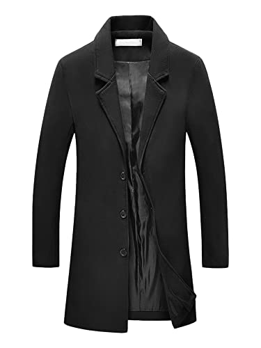 Image of Lars Amadeus Men's Trench Coat Notch Lapel Single Breasted Classic Long Pea Coats Overcoat