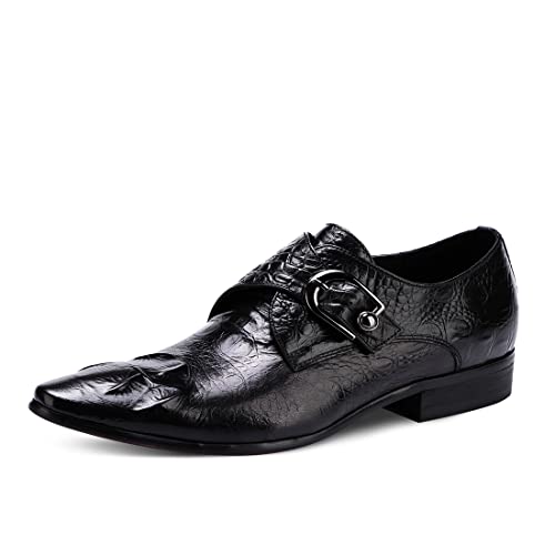 Mocassins Formels Affaires pour Hommes Chaussures Monk Gaufré en Cuir Véritable à Bout Pointu...