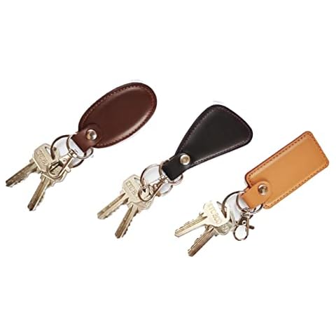 Leather Keychain, Key rings with Belt Loop Clip for Men and Women, Genuine Cow Leather, 3 Pieces Leather Keychain, Suit for Car, Home & All Kinds of Keys, Black, Brown, Light Brown, S Cover
