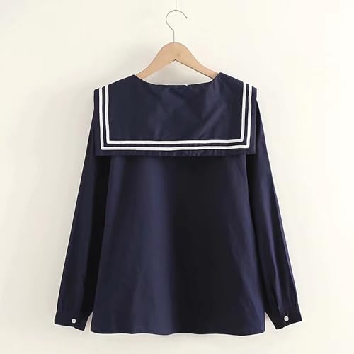 BAIMORE Teen Girls Cute Striped Sailor Collar Bow Front Long Sleeve Irregular Blouse2