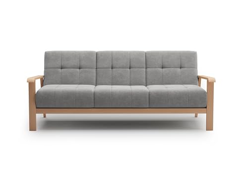 Cavadore 3er-Sofa Billan / 3-Sitzer Couch im skandinavischen Design mit massivem Holzgestell in Buche / 199 x 88 x 106 / Mikrofaser, Grau – Bild 8