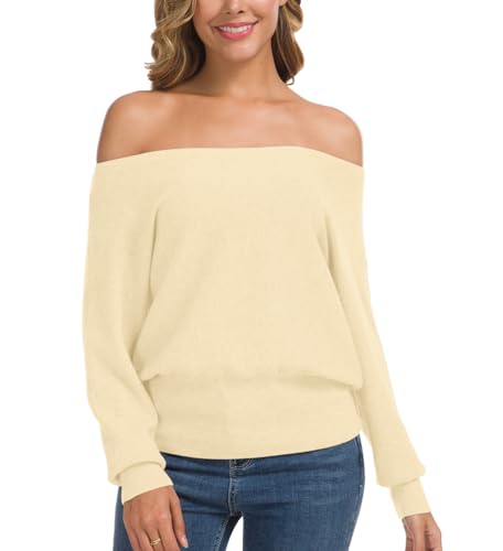 Image of Feiersi Women's Off Shoulder Sweater Long Sleeve Loose Pullover Knit Jumper