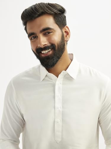 Image of VASTRAMAY Men's Black and White Viscose Pathani Kurta Set, Traditional Pathani Khan Suit Set in Viscose Fabric, and Salwar Patiala Pyjama for Weddings & Festival, Ethnic Outfit | Independence Day