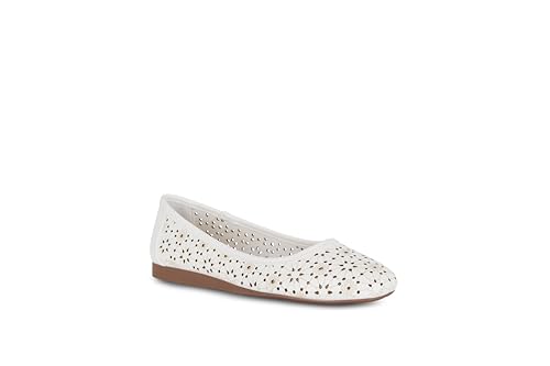 Priscilla Women’s Flats – Comfortable Vegan Slip-On Shoes with Memory Foam, Breathable Eyelet Stitch Detail, Available in Black, Cafe, White, Medium & Wide Sizes 6-10