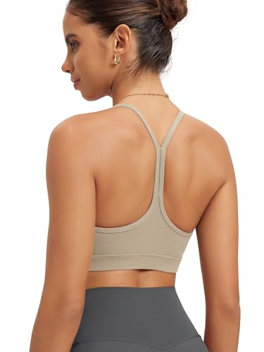 ODODOS Cloud Feeling Y Racerback Sports Bra for Women Wirefree Padded Strappy Yoga Bra