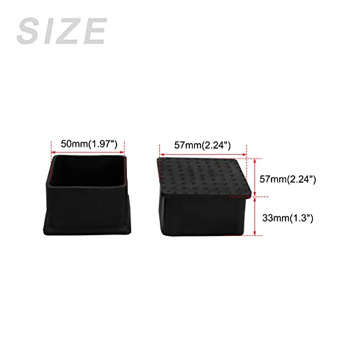 METALLIXITY Chair Leg End Cover (50mm x 50mm) 6Pcs, Square PVC Furniture Feet Caps Floor Protector - for Sofa Table Patio Chairs Black - Image 2