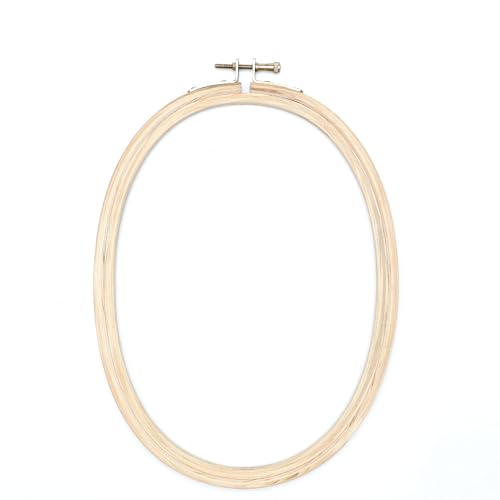 Image of EmbroideryMaterial Wooden Oval Embroidery Hoop Ring Frame (11.37 x 8.5 Inch) | for Cross Stitch, Hand Embroidery, Sewing, Macrame, Painting & Wall Decor with Brass Screw (1 Piece)