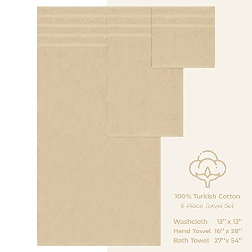 American Soft Linen Luxury 6 Piece Towel Set, 2 Bath Towels 2 Hand Towels 2 Washcloths, 100% Turkish Cotton Towels For Bathroom, Beige Towel Sets #TOP3