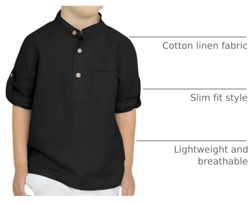 Image of Arshiner Boys Cotton Linen Henley Shirt Button Down Shirt Long Sleeve T Shirt Beach Shirt Tee Casual Solid Tops