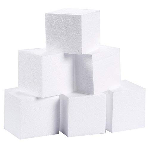 Lot de 6 Petits Blocs en Polystyrène, Dimensions du Cube. 10 x 10 x 10 cm, Cubes Support carré à décorer Cover