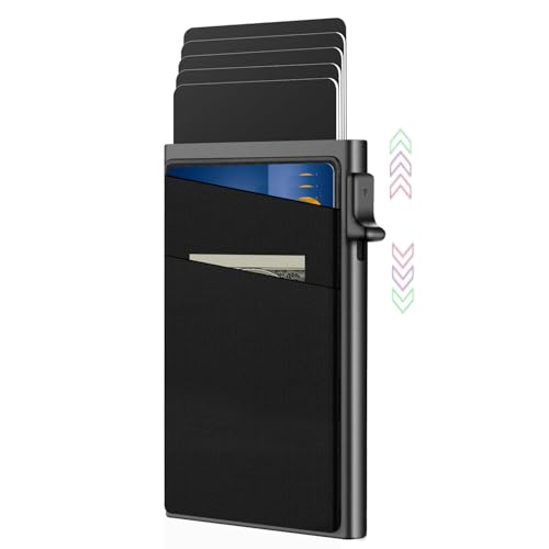 La Mejor Selección de Tarjetero de Aluminio los más recomendados. 48 WAYAMY Slim Tarjetero Metalico en Efectivo, Antirrobo con Protección RFID, Aluminio Automática Pop-up Tarjetero, Tarjeteros para Tarjetas con Múltiples Ranuras para Tarjetas