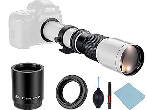 JINTU 500-1000 mm f/8 súper Teleobjetivo con de Montaje en T Compatible con Canon EF-EF/S Cámaras DSLR 4000D 2000D 800D 1300D 1200D 1100D 200D 250D 650D 550D 750D 90D 60D 70D 5D 6D 7D 5D