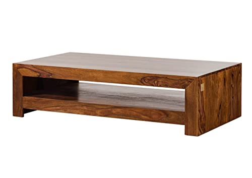 MASSIVMOEBEL24.DE | Duke Couchtisch aus Massivholz #120 - Walnuss, lackiert | aus Sheesham-Holz | rechteckig | 70x135x36 cm | mit Ablagefach | Kaffeetisch Beistelltisch Sofatisch